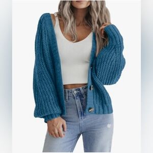 NWT Blue Gray Cardigan Sweater Oversized for Size Medium Large